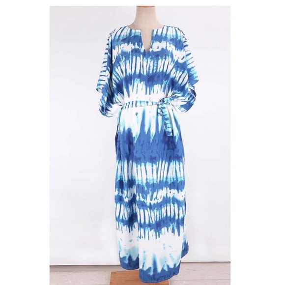 Tie Dye Caftan Beach Swim Coverup Maxi Dress - Picture 12 of 14